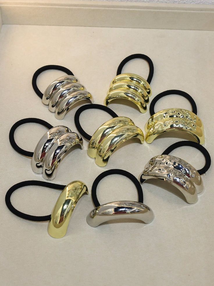 Accesorios de bandas de pelo metálicas casuales, versátiles y con diseño geométrico vintage para todas las estaciones, de cuerda elástica acanalada de aleación